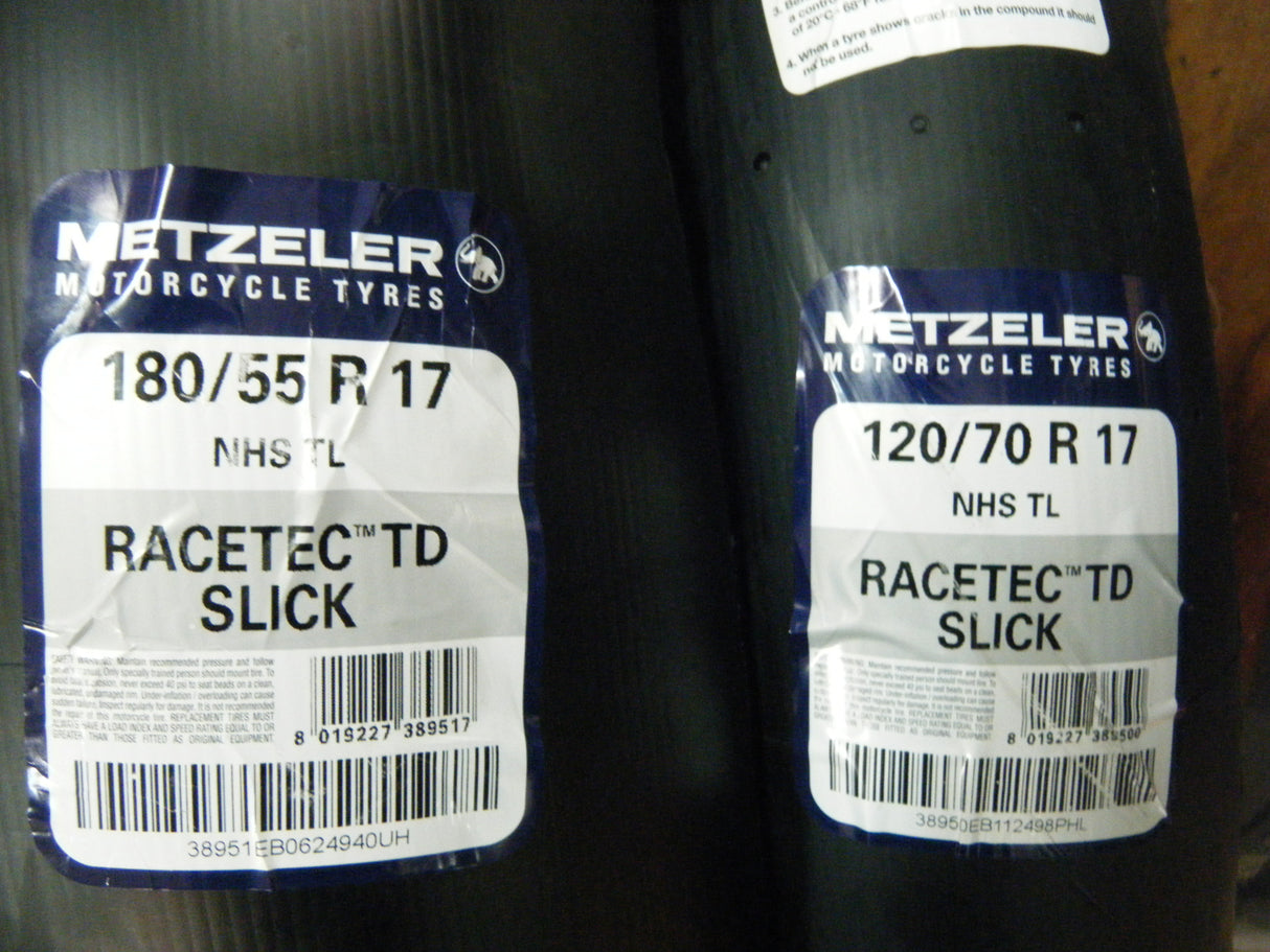 Metzeler Track Day slicks. 120/70 x 17 and 180/55 x 17. rrp $698. Your price $555