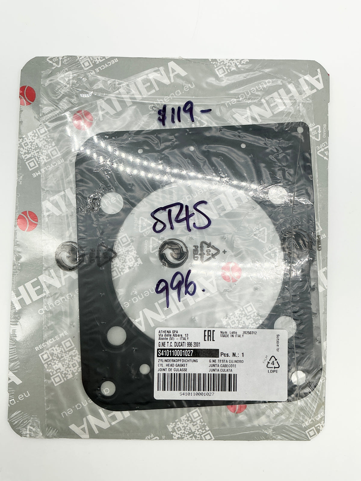 Athena Ducati 996 Head Gasket. S4R, ST4S, 996, 996S 98-00 Athena
