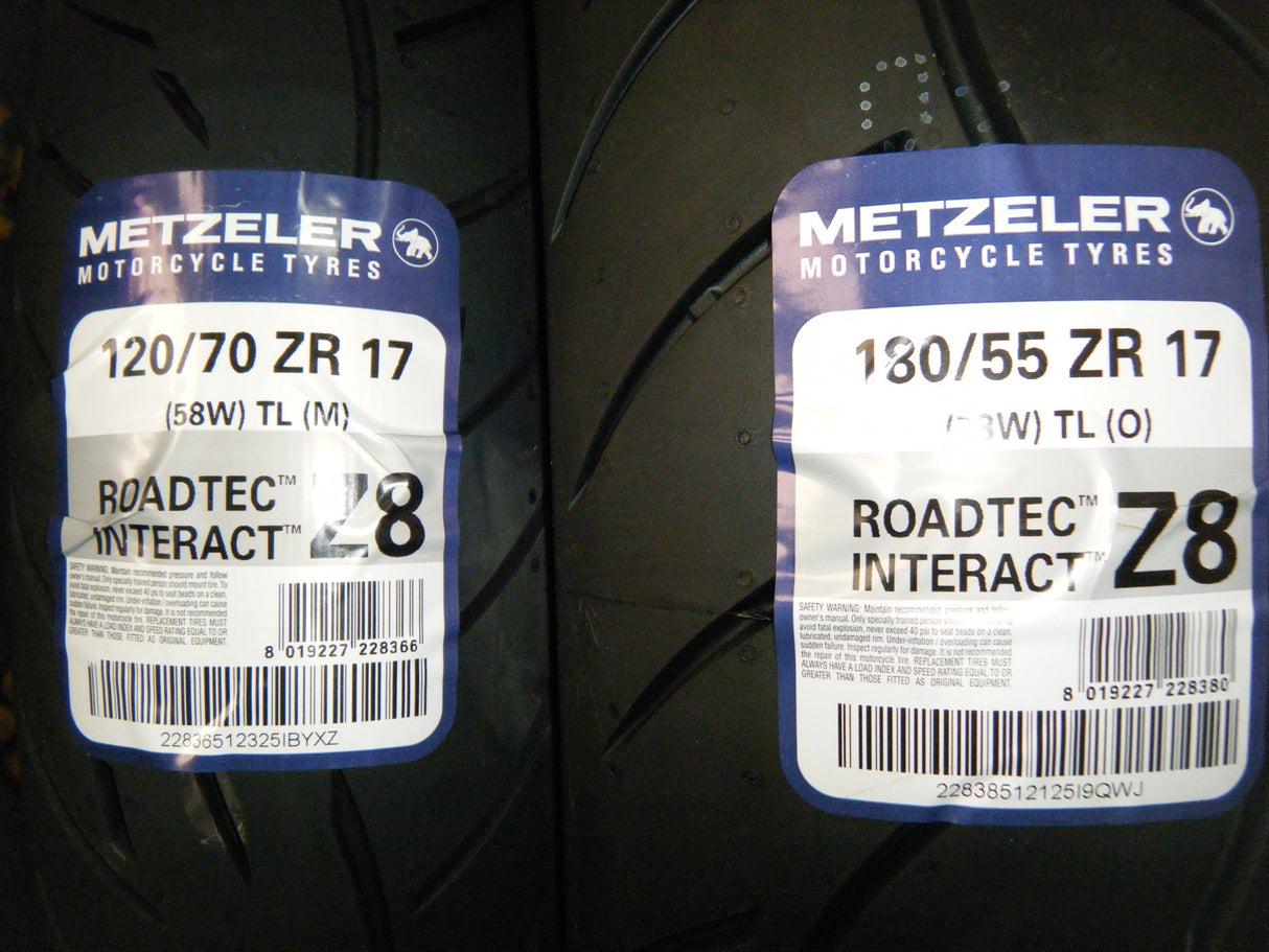 Metzeler Z8 Super deal!  120/70 x 17 and 180/55 x 17. Save $$$.  Limited stocks $395/set.