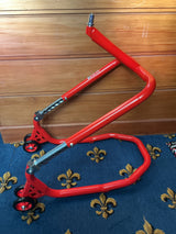 Front wheel stand. Front race stand Paddock stand. Goes under triple clamp.